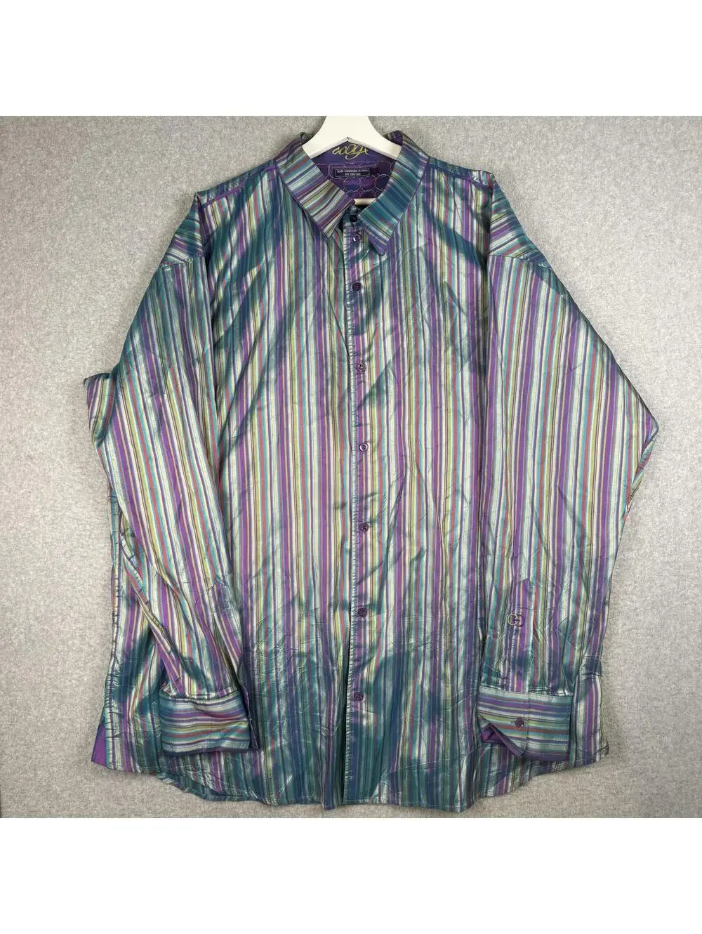 Vintage Coogi Men's 4XL XXXXL Iridescent Purple Striped Button Down Shirt Silk - Picture 1 of 10